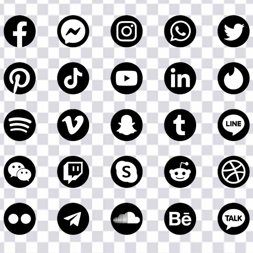 facebook, instagram, twitter, tiktok, youtube logos